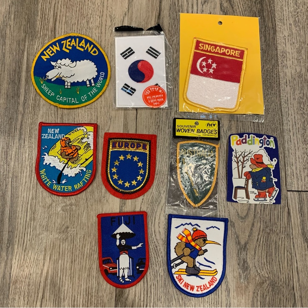 9 Vintage Travel Souvenir Patches Badges World Travelling Destination New
